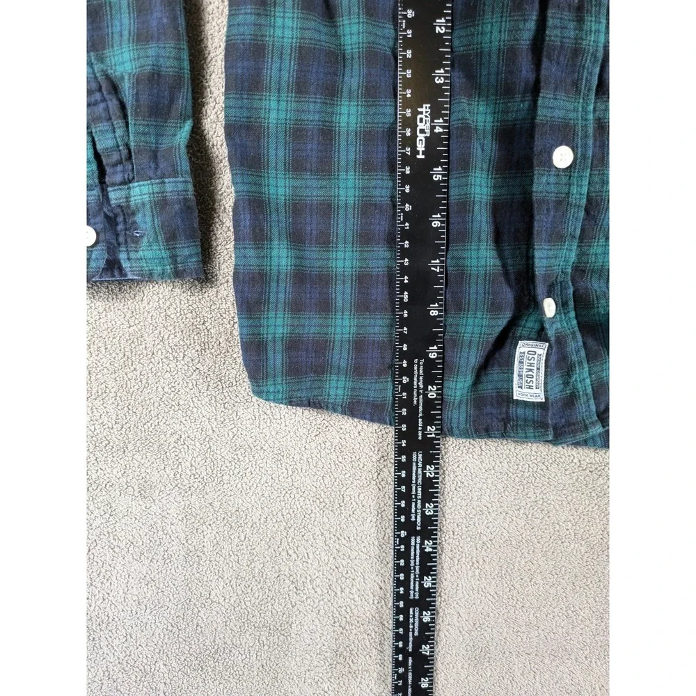 Oshkosh B'gosh Flannel Shirt Boys 10/10A Green Black Plaid Workwear Button Up